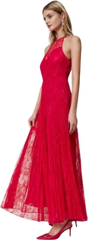 Twinset Fuchsia Kant Georgette Jurk Pink Dames - Foto 5