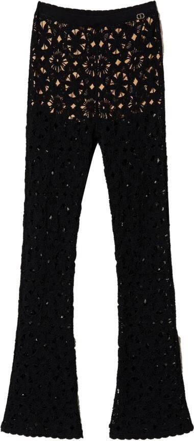 Twinset Flare Crochet Gebreide Broek Zwart Black Dames