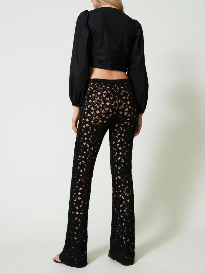 Twinset Flare Crochet Gebreide Broek Zwart Black Dames - Foto 3