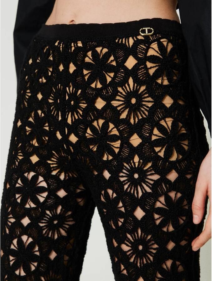 Twinset Flare Crochet Gebreide Broek Zwart Black Dames - Foto 2