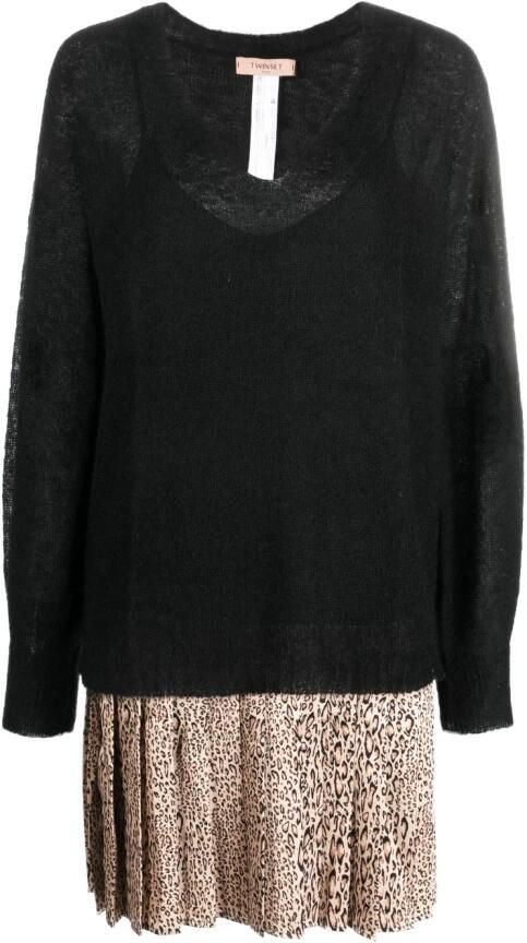Twinset Zwarte Twin-Set Jurk met Dierenprint Zwart Dames