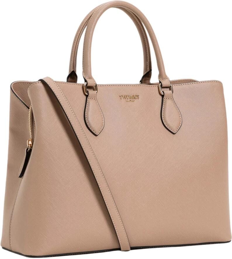 Twin-Set Crossbody bags Structured Taupe Handbag With Detachable Shoulder in beige