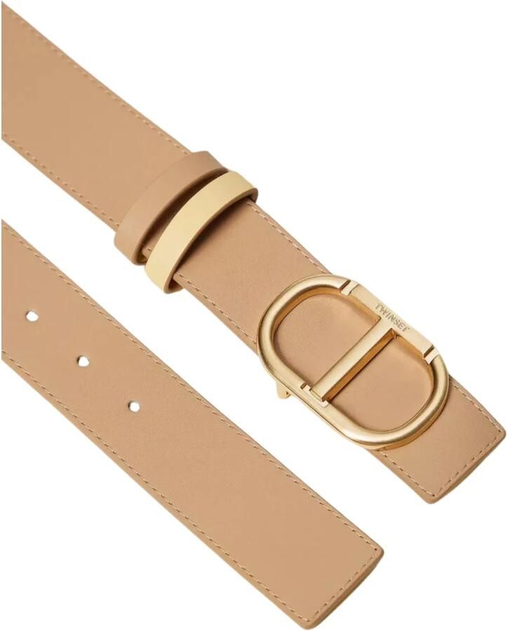 Twinset Omkeerbare lage taille leren riem Beige Dames