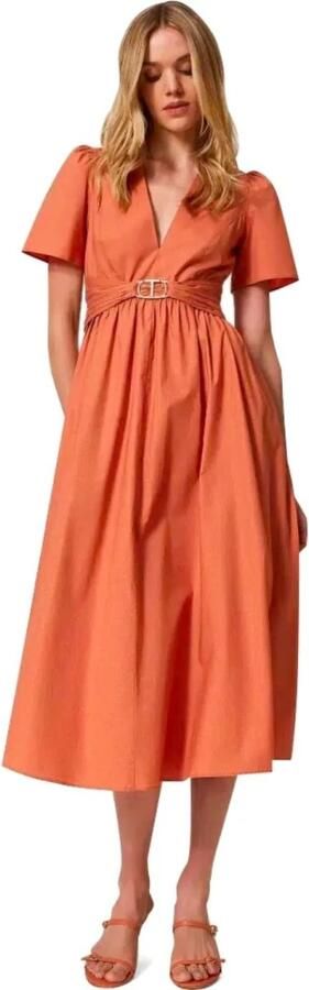 Twinset Oranje Midi Jurk met V-Hals Orange Dames - Foto 5