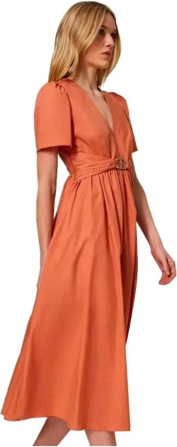 Twinset Oranje Midi Jurk met V-Hals Orange Dames - Foto 2