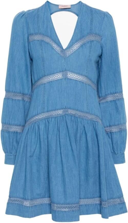 Twinset Non-stretch jurk met denim look Lynn blauw