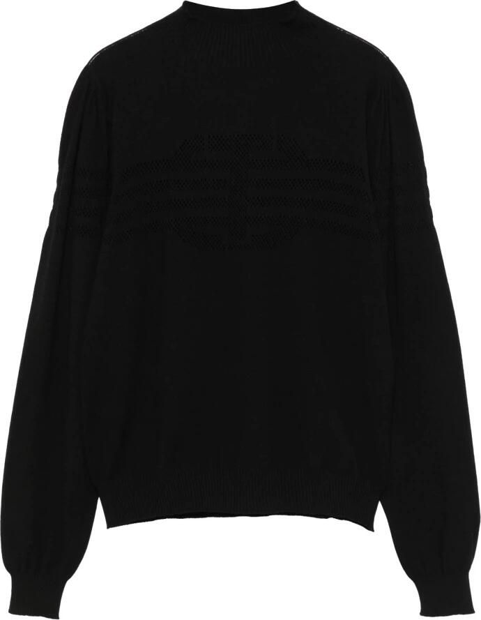 Twinset Zwarte Gebreide Trui met Ovaal T Logo Black Dames - Foto 5