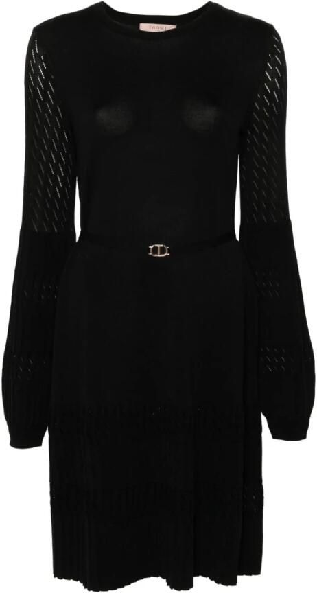 Twinset Zwart Gebreide Jurk Pointelle Ontwerp Black Dames - Foto 6