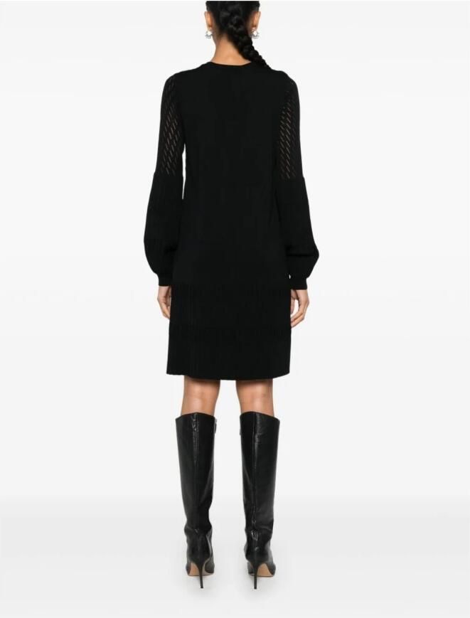 Twinset Zwart Gebreide Jurk Pointelle Ontwerp Black Dames - Foto 3