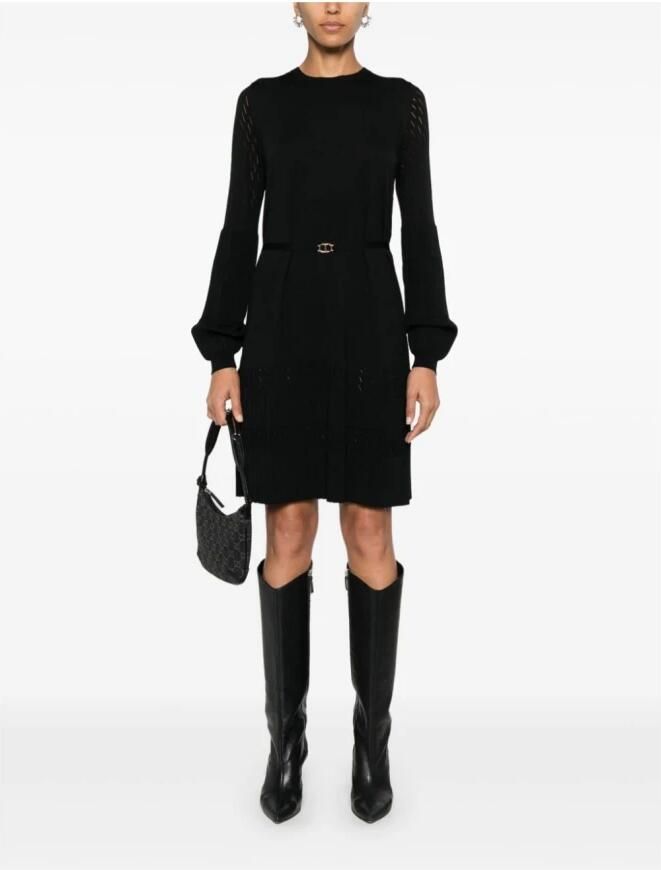 Twinset Zwart Gebreide Jurk Pointelle Ontwerp Black Dames