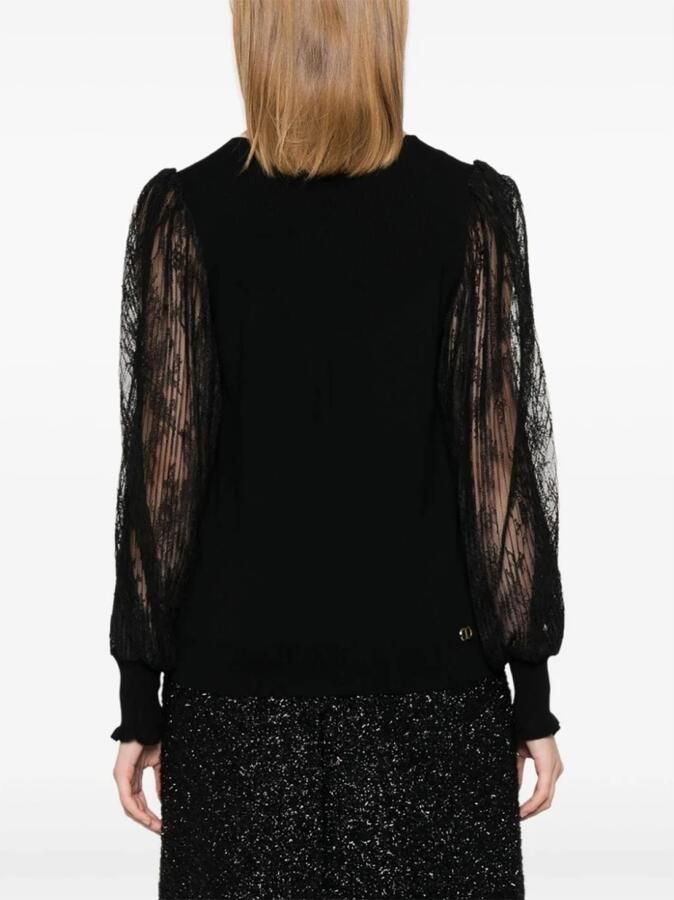 Twinset Omkeerbare Trui Zwart Kantmouwen Black Dames - Foto 6