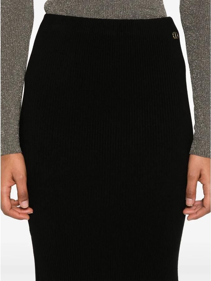Twinset Zwarte Geribbelde Gebreide Midirok Black Dames - Foto 5