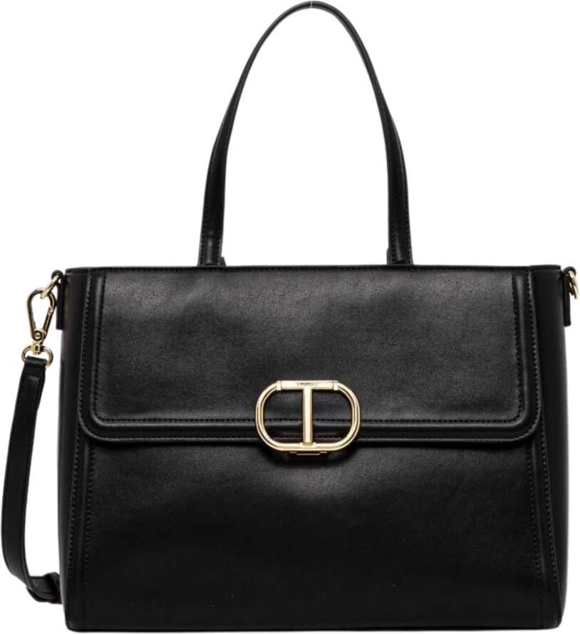 Twin-Set Shoppers & Totes Structured Black Tote Bag With Gold-Tone Clasp in zwart - Foto 5