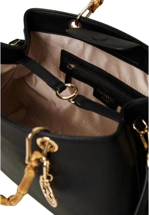 Twinset Zwarte Shopper Tas met Bamboe Handvatten Black Dames - Foto 4