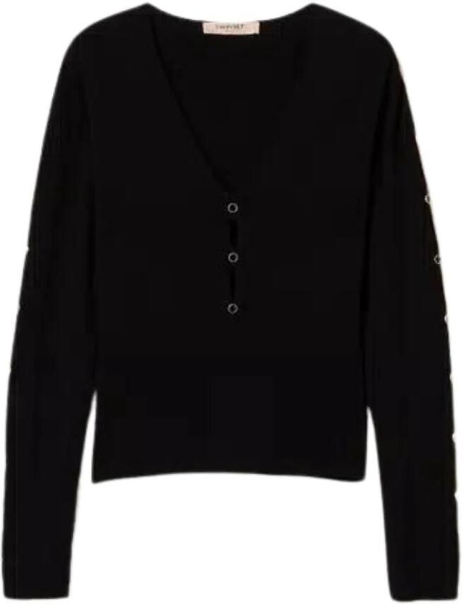 Twinset Katoenen Gebreide Truien en Sweaters met Cut-Outs Black Dames - Foto 9