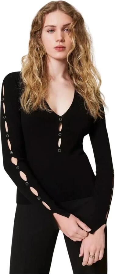 Twinset Katoenen Gebreide Truien en Sweaters met Cut-Outs Black Dames - Foto 8