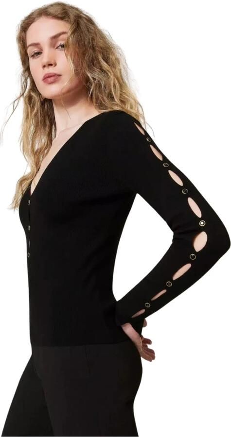 Twinset Katoenen Gebreide Truien en Sweaters met Cut-Outs Black Dames - Foto 6