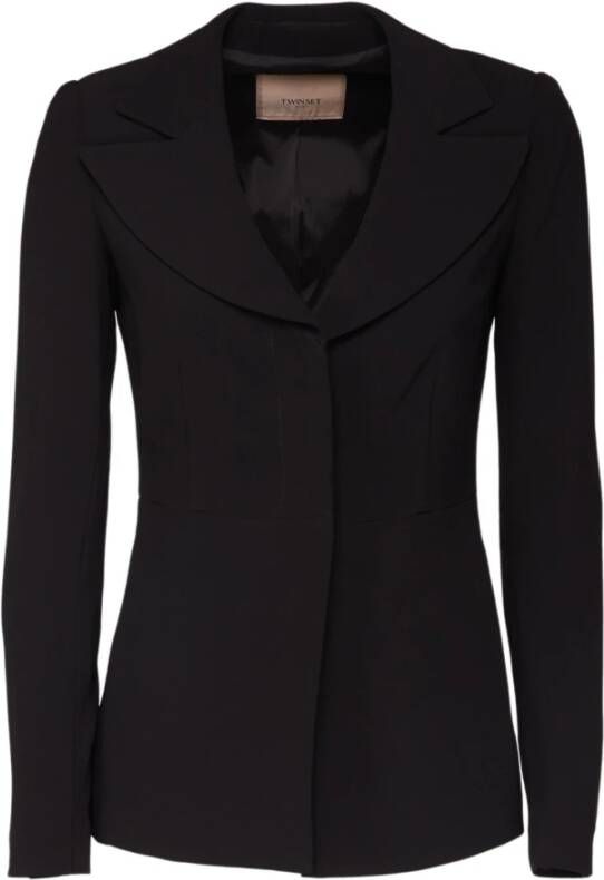 Twinset Zwarte enkele-breasted jas Black Dames
