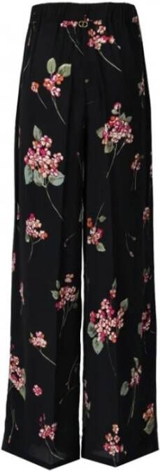 Twinset Florale broek met hoge taille en wijde pasvorm Black Dames