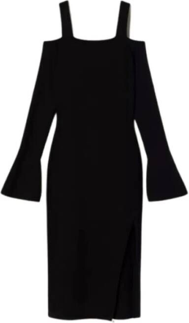 Twinset Zwarte aansluitende lange jurk met uitlopende mouwen Zwart Dames