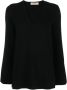 Twinset Zwarte blouse met lange mouwen en V-hals Zwart Dames - Thumbnail 1