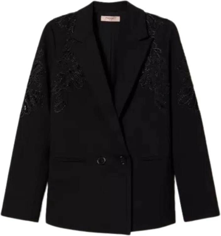 Twinset Zwarte geborduurde double-breasted blazer Black Dames