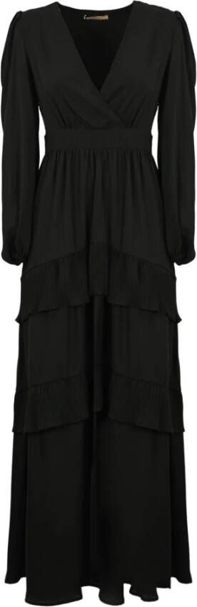 Twinset Zwarte Gerimpelde Lange Jurk Zwart Dames
