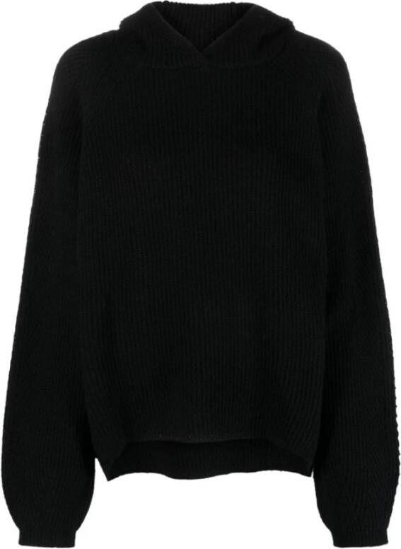 Twinset Zwarte Geribbelde Alpaca Blend Hoodie Black Dames