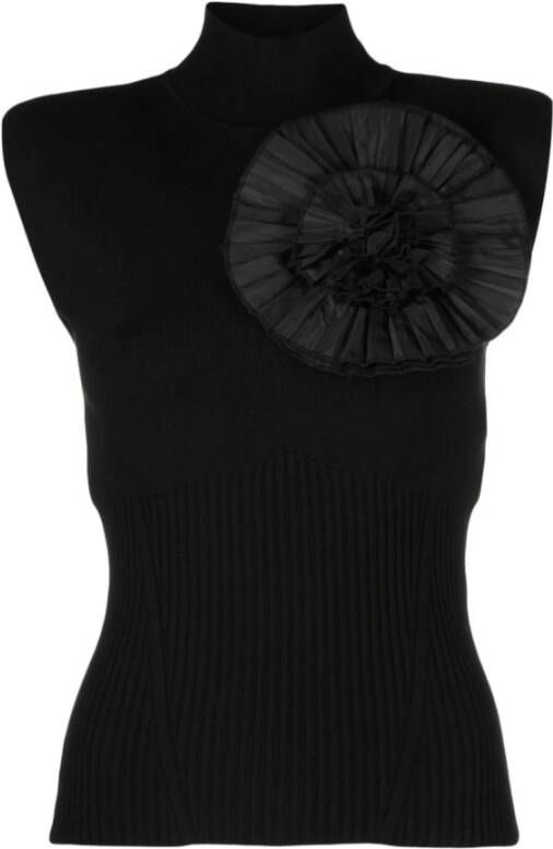 Twinset Zwarte Ribgebreide Jurk met Broche Detail Zwart Dames