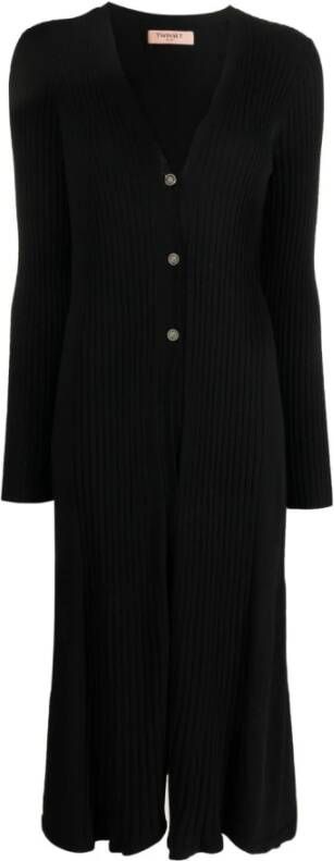 Twinset Zwarte Ribgebreide V-Hals Sweaters Zwart Dames