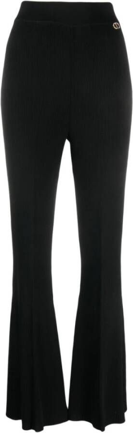 Twinset Zwarte Geribbelde Flare Broek met Gouden Logo Detail Black Dames - Foto 3