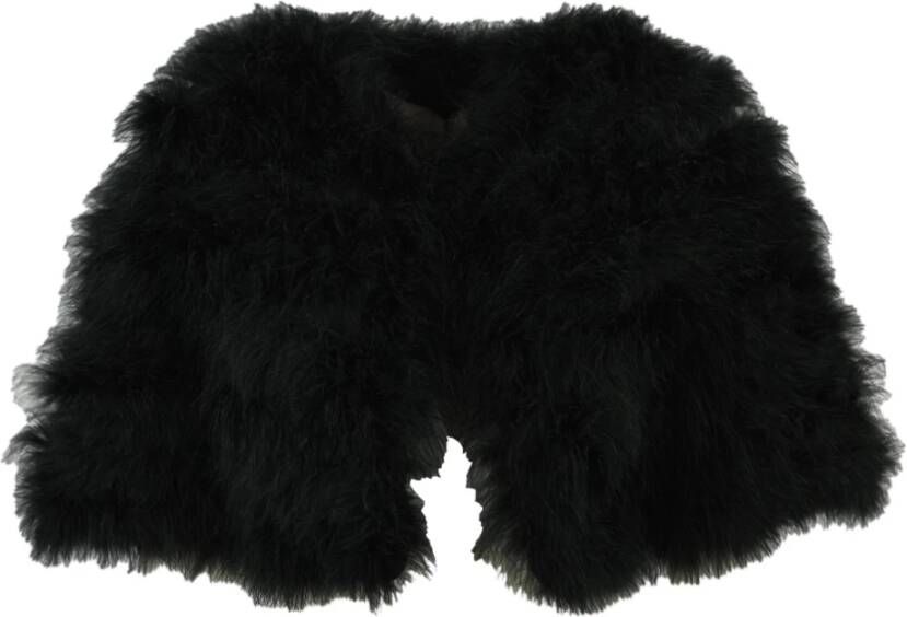 Twinset Zwarte veren geborduurde crop jas Black Dames