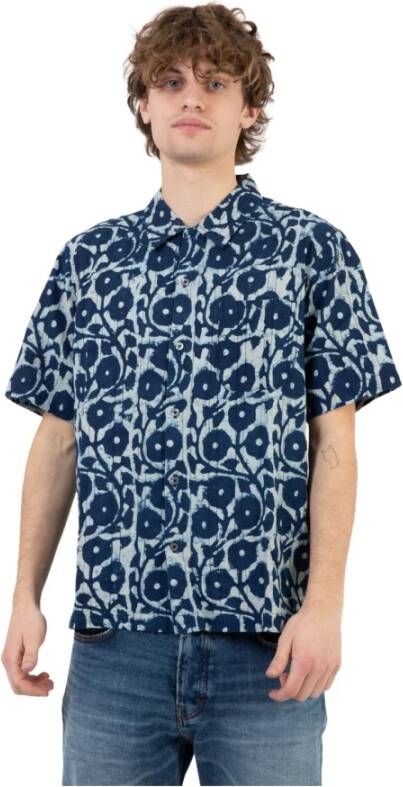 Universal Works Short Sleeve Shirts Blauw Heren