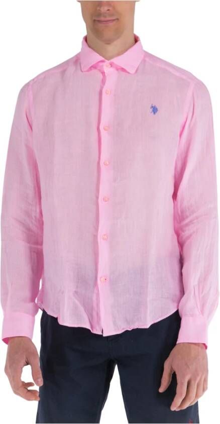 U.s. Polo Assn. Linnen overhemd met knoopsluiting voor heren Pink Heren