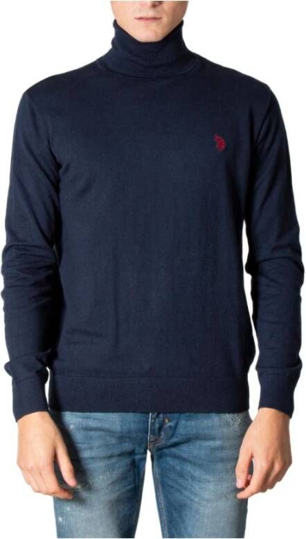 U.s. Polo Assn. Blauwe Effen Gebreide Trui met Col voor Heren Blue Heren