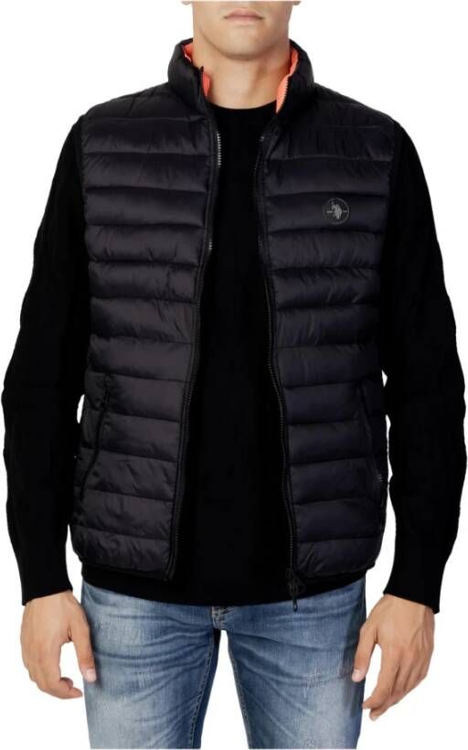 U.s. Polo Assn. Zwarte Mouwloze Nylon Jas met Rits en Zijzakken Black Heren