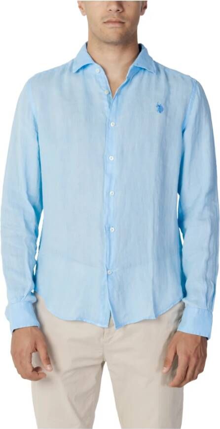 U.s. Polo Assn. Blauw Linnen Overhemd met Lange Mouwen Blue Heren