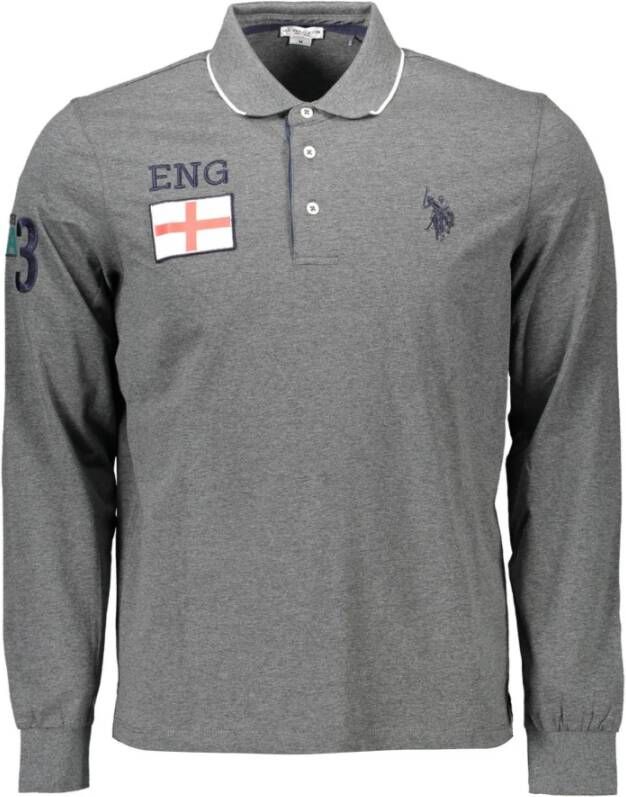 U.s. Polo Assn. Grijze Polo Shirt met Lange Mouwen en Contrasterende Details Gray Heren