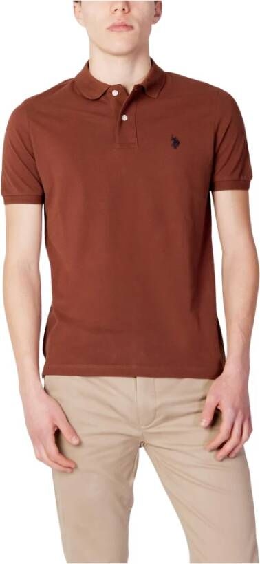 U.s. Polo Assn. Bruine Effen Polo met Knoopsluiting Brown Heren