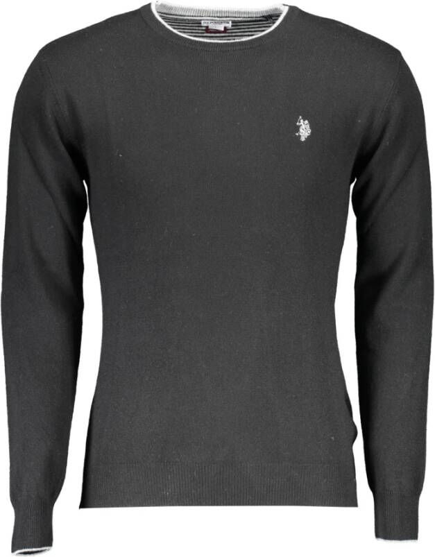 U.s. Polo Assn. Wollen Crew Neck Sweater Contrast Details Black Heren