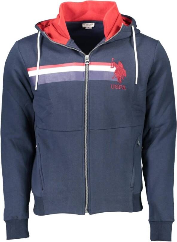 U.s. Polo Assn. Blauwe Hoodie met Rits Geborduurd Detail Blue Heren