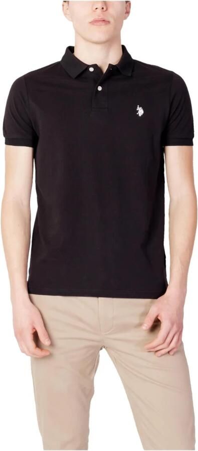 U.s. Polo Assn. Zwarte effen polo met knoopsluiting Black Heren
