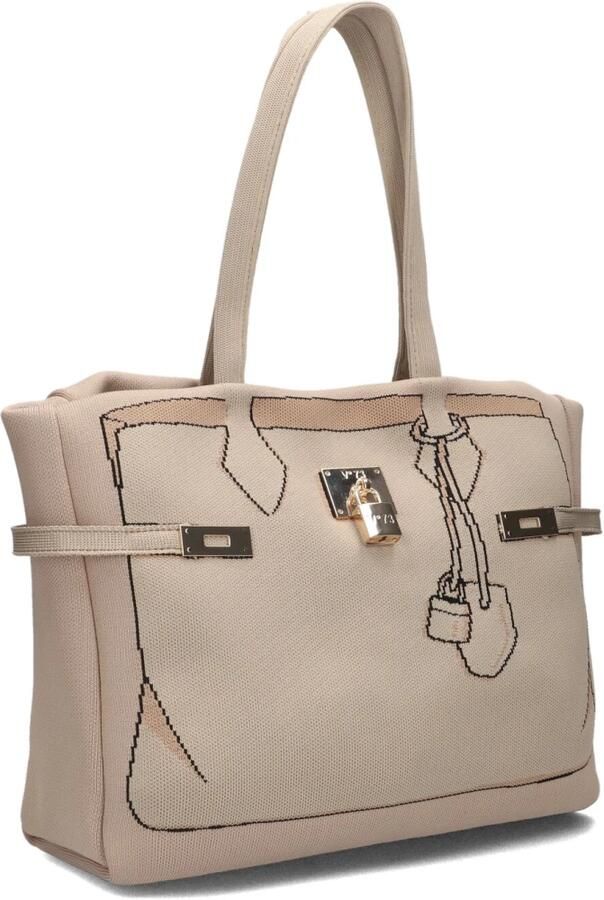 V73 Beige Textiel Shopper met Geborduurde Print Beige Dames - Foto 3