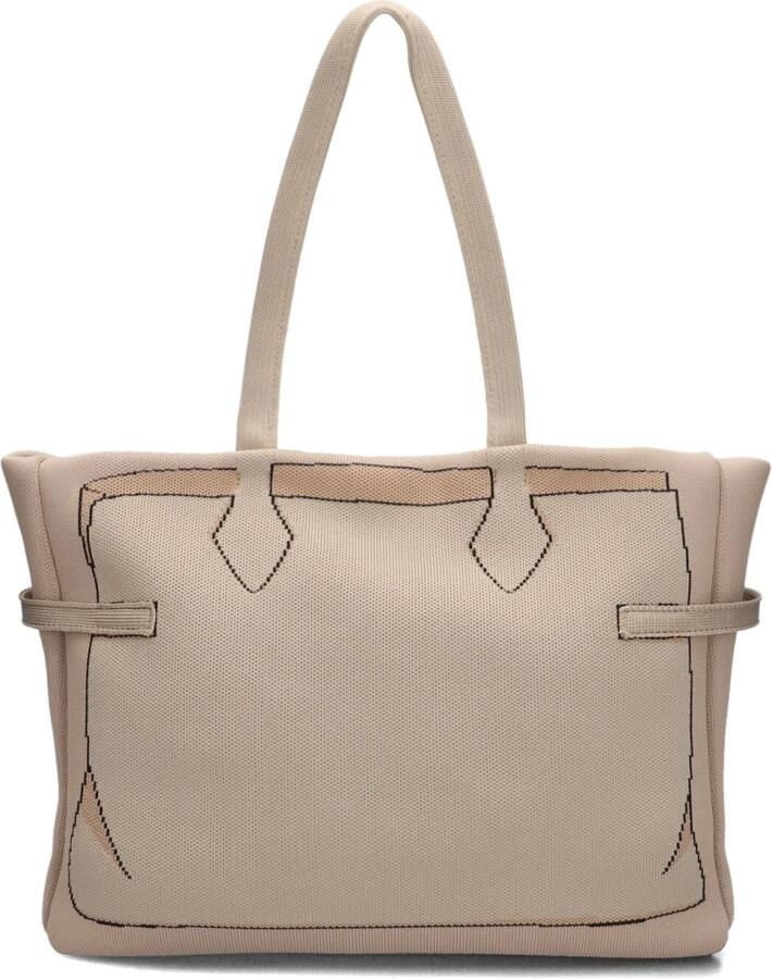 V73 Beige Textiel Shopper met Geborduurde Print Beige Dames
