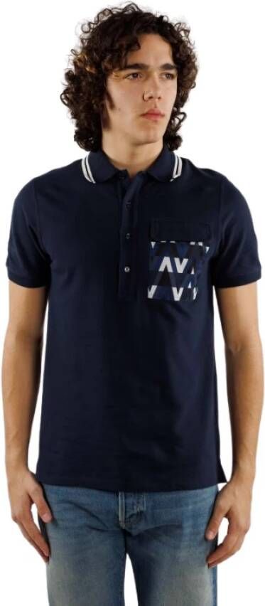 Valentino Blue polo shirt with optical pattern patch pocket Colour: Bleu Blauw Heren