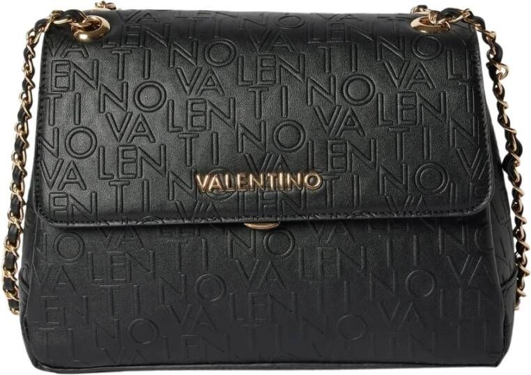 Valentino by Mario Valentino Zwarte Schoudertas met Ketting en Rits- en Knoopsluiting Black Dames