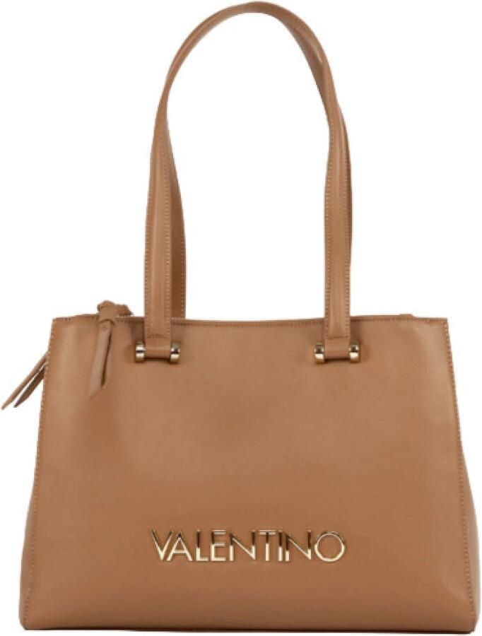 Valentino by Mario Valentino Beige Handtas met Gouden Valentino Inscriptie Beige Dames