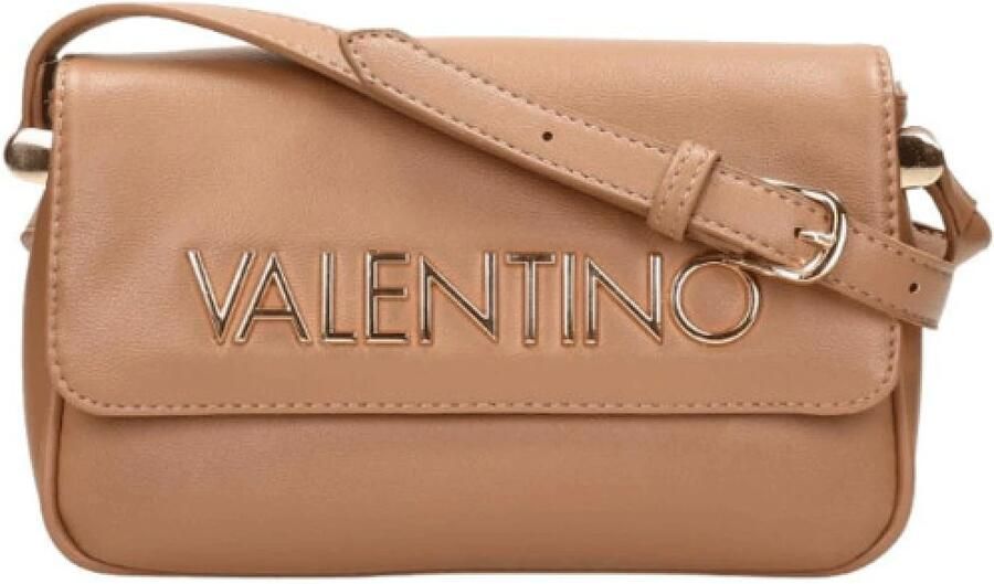 Valentino by Mario Valentino Beige Rechthoekige Handtas met Gouden Inscriptie Beige Dames