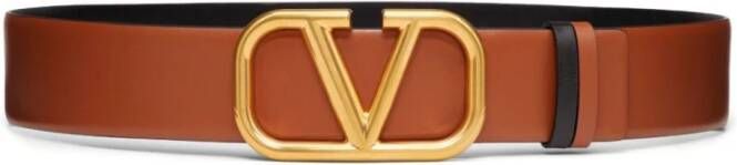 Valentino Garavani Bruin Leren Riem met Omkeerbaar Ontwerp en Gouden Logo Bruin Dames