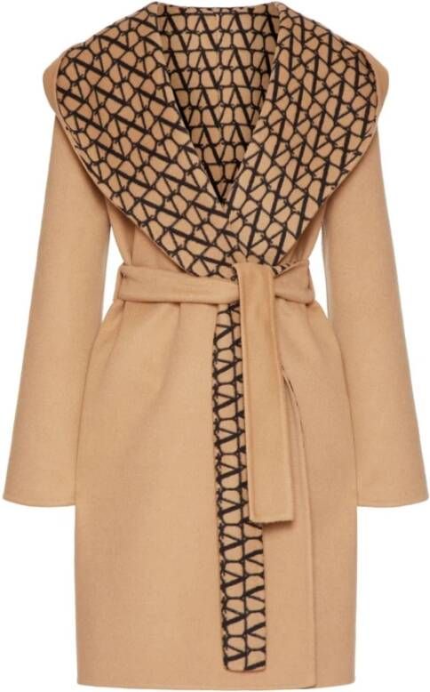 Valentino Garavani Dubbele jas in Cammello CammelloIconographe Nero Beige Dames